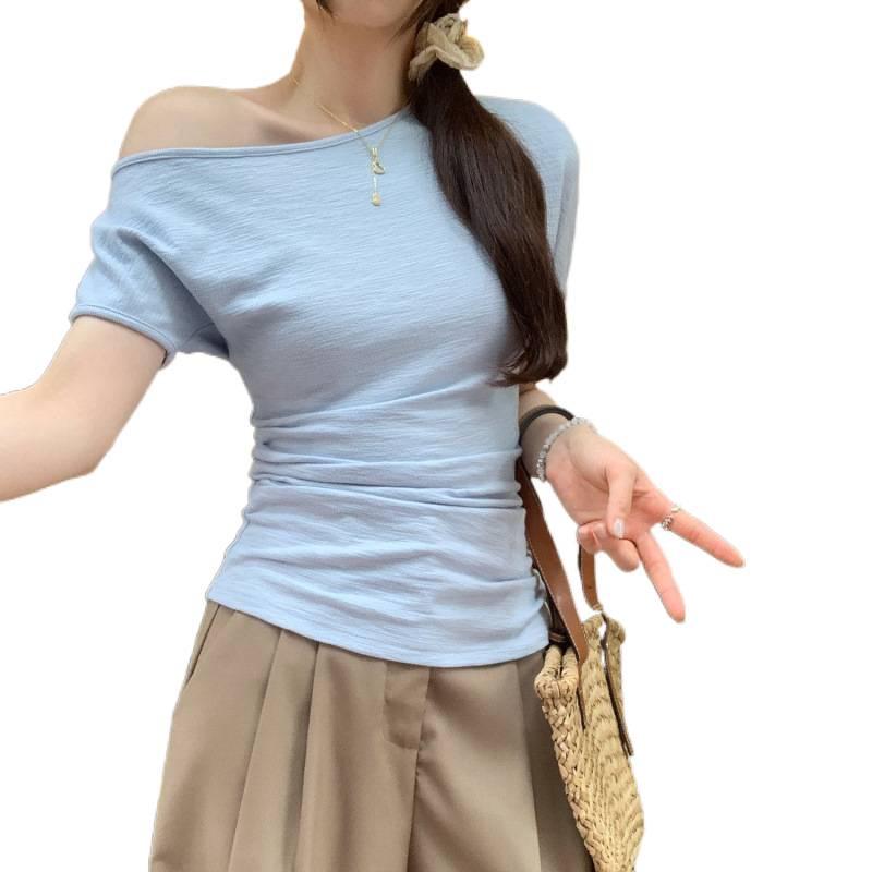 Real Shot Women's Asymmetrical One-Shoulder Top - Summer 2026 Irregular Off-Shoulder Design