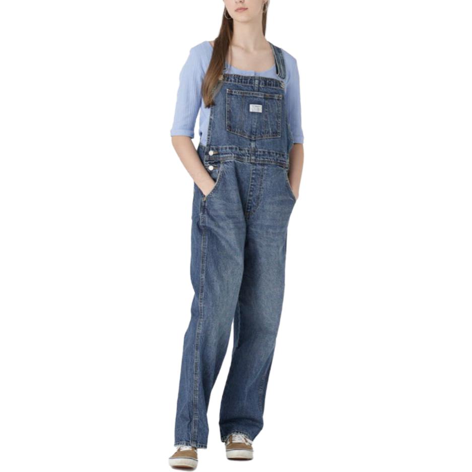 Levis Washed Loose Straight-Leg Denim Overalls Women Bottoms Indigo 85315-0017