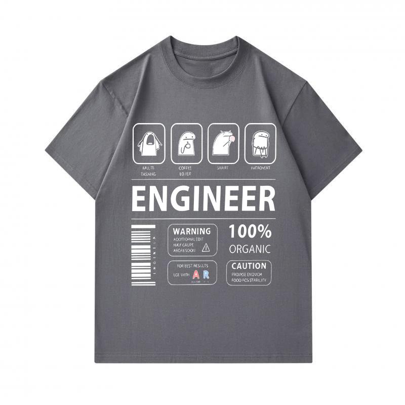 Men's 100% Cotton Crew Neck Short Sleeve T-Shirt, Funny Engineer Character Print Casual Soft Breathable Tee for Daily Wear, Graphic Novelty Casual Sum