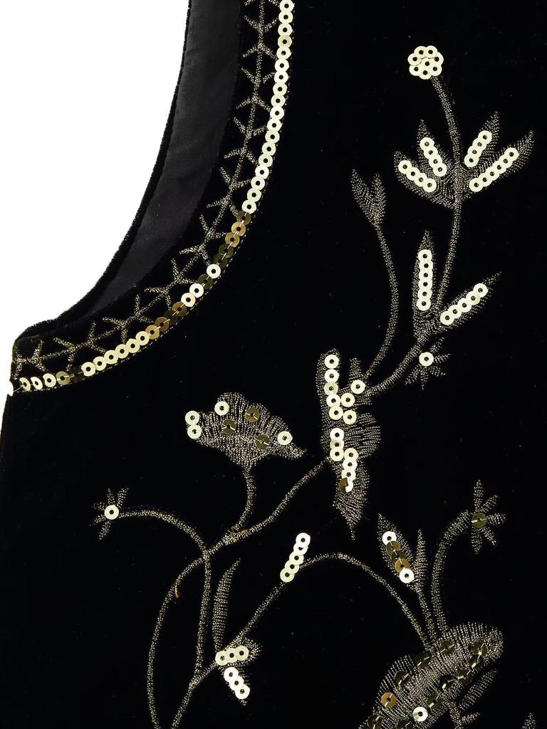 2024 Autumn Velvet Sequin Embroidered Sleeveless Open-front Women's Vest
