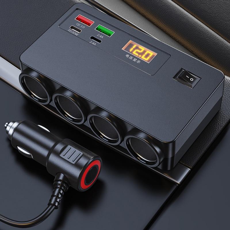 Automotive Power Adapter With Voltage Display 12V 24V Input Fast Charging USB Ports Overheat Protection For Cars Trucks