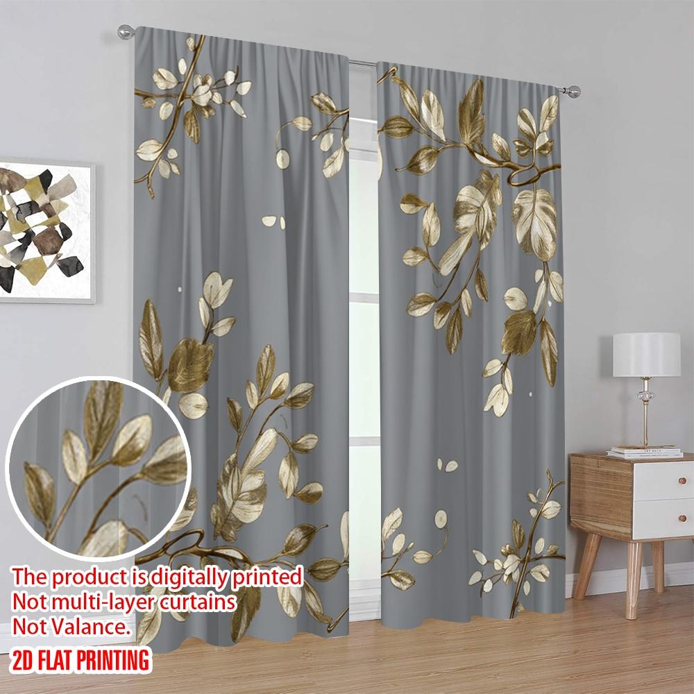 Set Of 2 Flat Printing Party Window Curtains Leaf Versatile Polyester Fabric Without Electricity Spring Holiday Decor Curtain