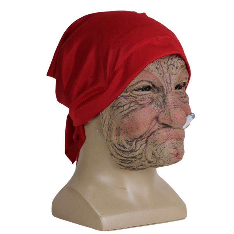 Smoke Grandma Realistic Old Women Face Mask Halloween Horrible Latex Mask Scary Full Head Creepy Wrinkle Face Cosplay Props