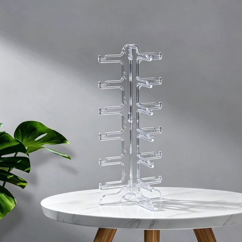 Plastic Glasses Rack, Independent Storage Stand with Vertical Double Rails and Split Base for Daily Desk Display