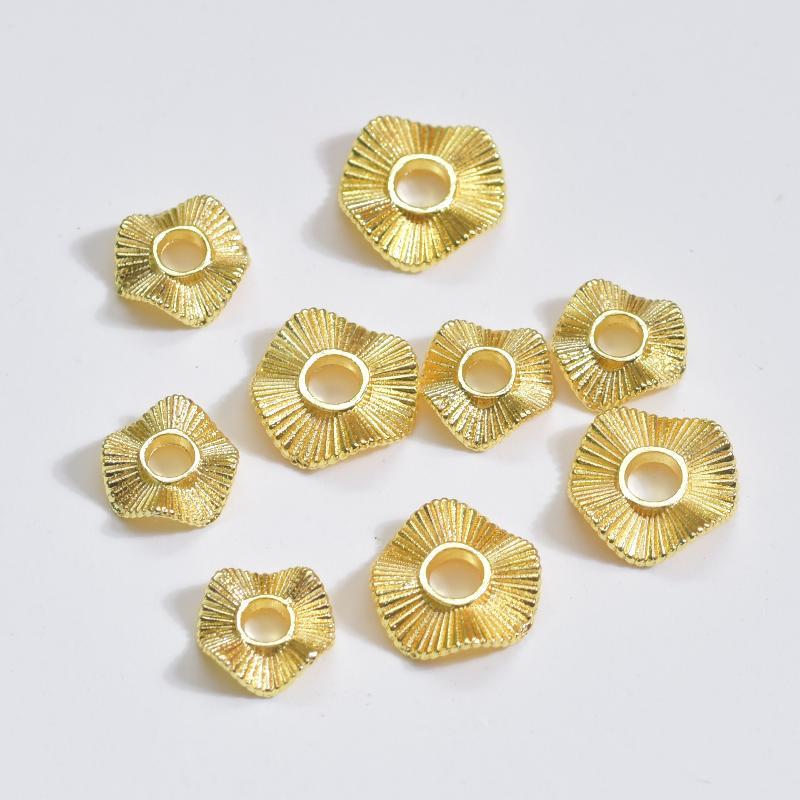 Flat Round Metal Spacer Beads Baroque Wave Gold Plated 50Pcs 6/8/10mm Suitable for Earring DIY Making Supplies