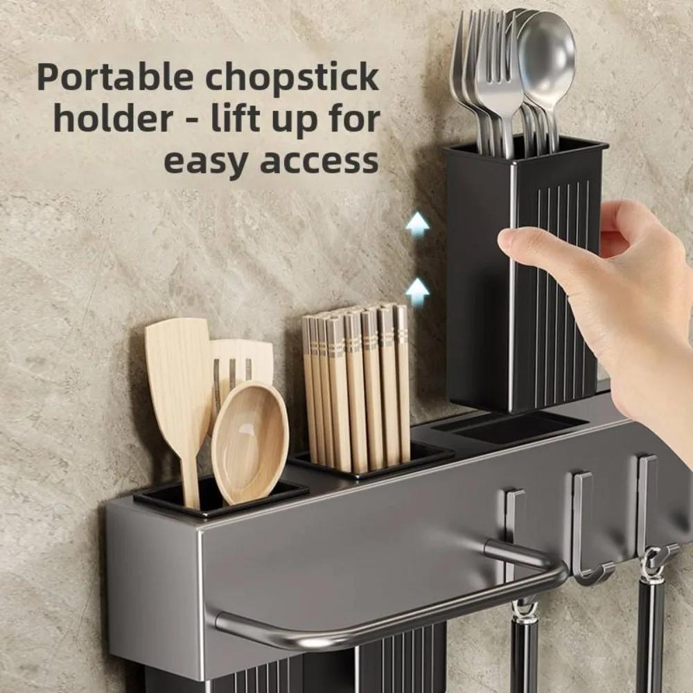 Xiaomi Multi-Functional Kitchen Wall-mounted Carbon Steel Knife Holder Chopstick Holder No-Drill Kitchenware Organizer Shelf