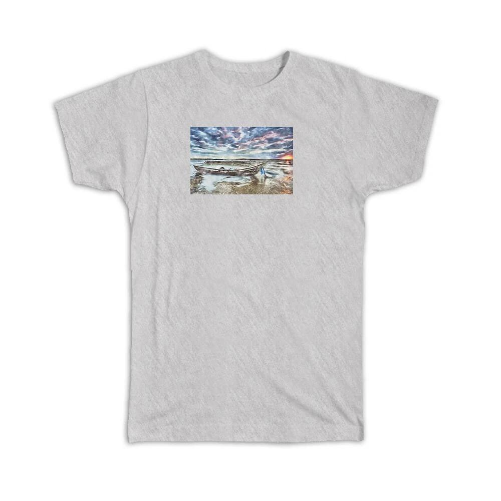 Gift T-Shirt : Watercolor Scenary Wood Boat XL