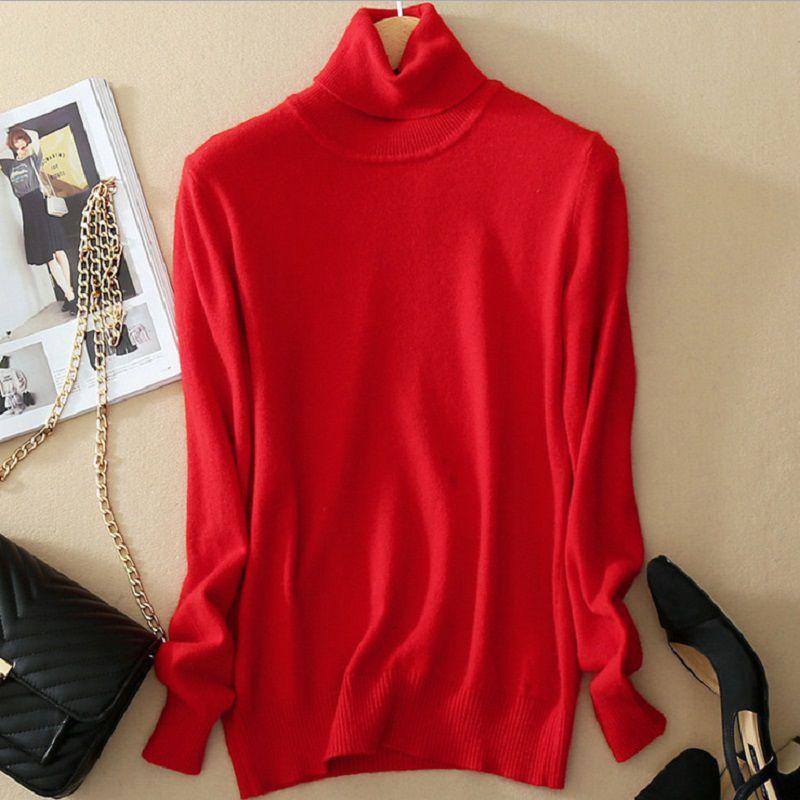 Women's Winter Slim Sweater Knit Turtleneck Soft Cashmere Wool Long Sleeve Pullover