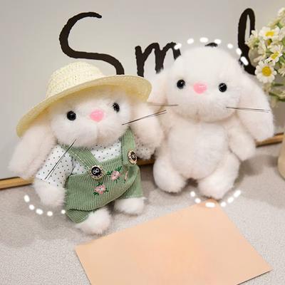 Cartoon Creative Gardener Rabbit Straw Hat Dressing Rabbit Plush Toy Sleep Soothing Doll Bag Pendant Small White Rabbit Gift