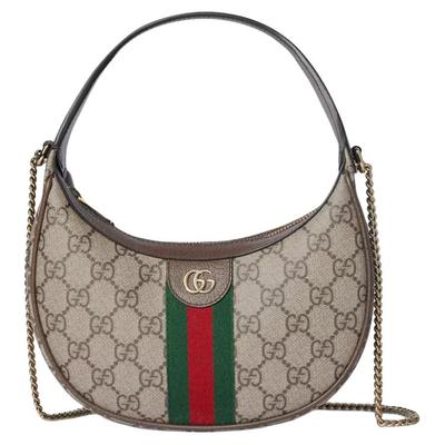 Ophidia Klassische Doppel-G-Print Lederfinish Einzel-Schulter-Handtasche Klein Damen Beige und Braun