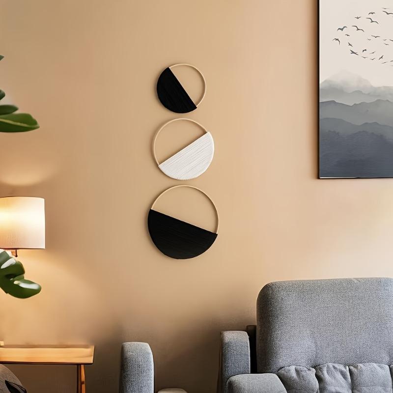 3er Set Böhmische Runde Wandregale Makramee Wandbehang Wandteppich Set Handgewebt Geometrisch Dekorativ für Schlafzimmer Wohnzimmer Dekoration