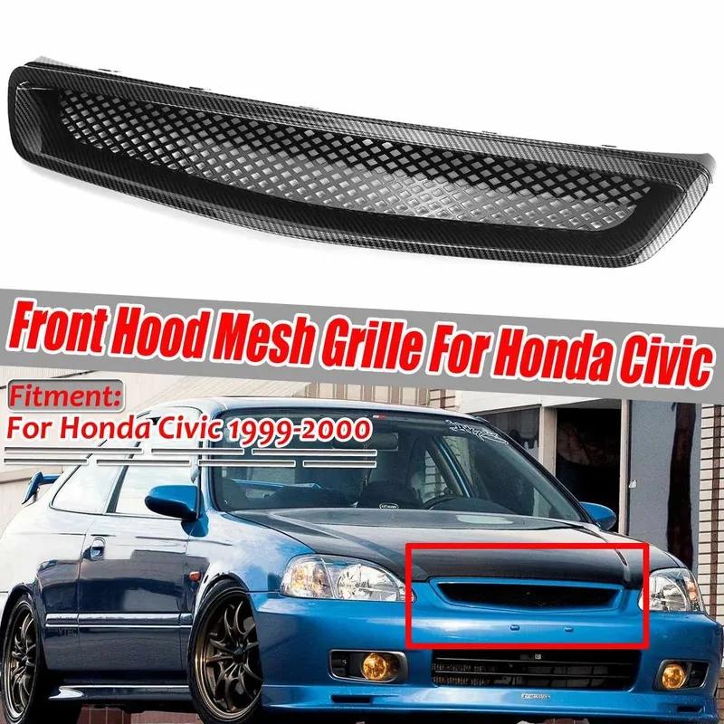 Zderzak Przedni w Stylu EK T-R Grill Siatkowy na Maskę do Honda Civic EK CX DX EX HX LX Type R 1999-2000 Wygląd Włókna Węglowego