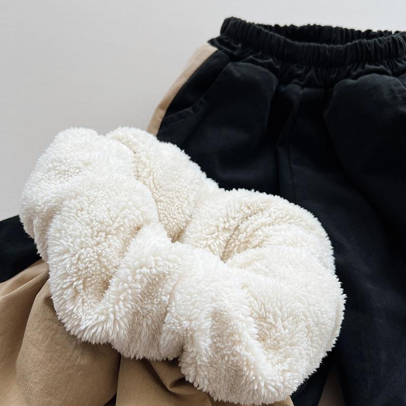 Kids Contrast Color Thickened Fleece Casual Long Pants For Boys And Girls