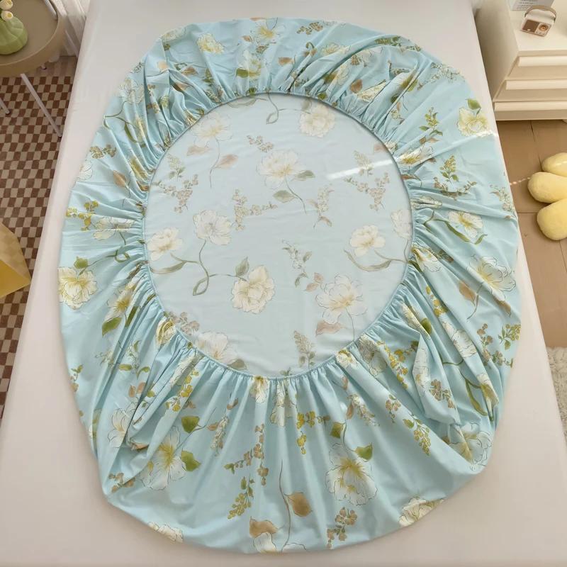 100%Cotton Bed Sheets Flower Printed Fitted Sheets for Bed Sábanas Para camaQueen/King Bed Sheet Cotton(without Pillowcase)