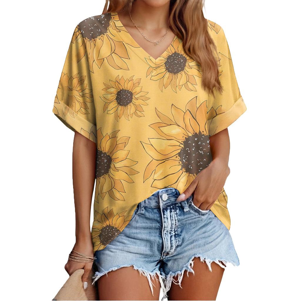 Modisches lässiges vielseitiges Damen-Sommer-Kurzarm-Oberteil mit Blumenprint, schmal geschnitten