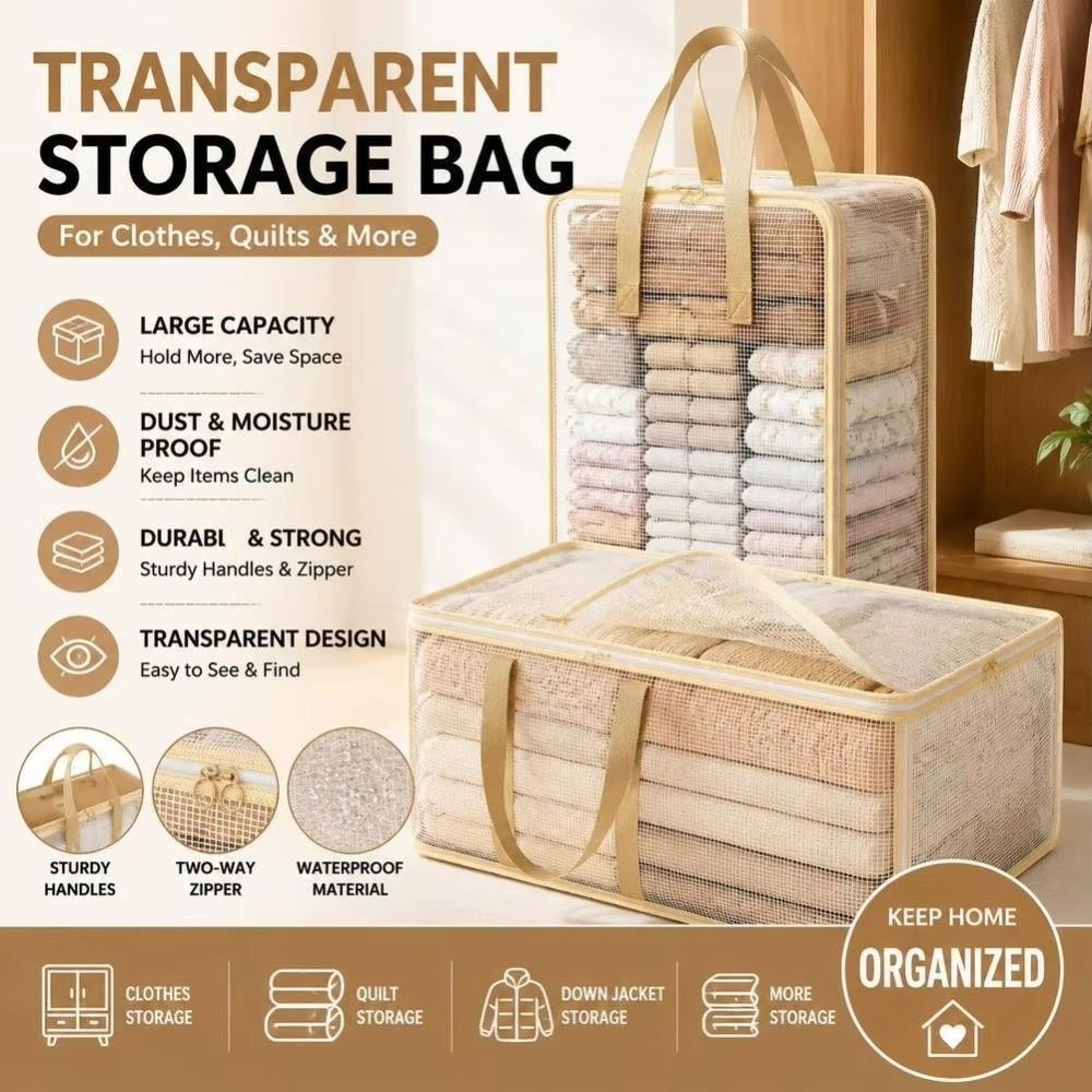 Transparent Clothes Storage Bag Foldable Design Organizer Storage Bag  For Home Use