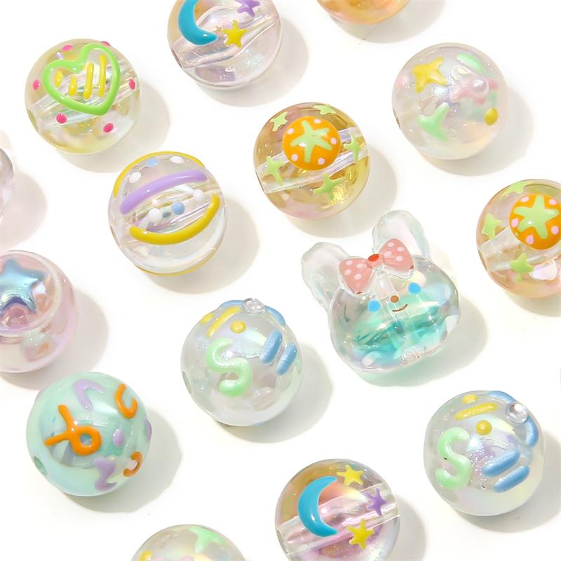 1PC Colorful Acrylic Cartoon Creative Round Beads For Jewelry Making DIY Bracelet Phone Chain