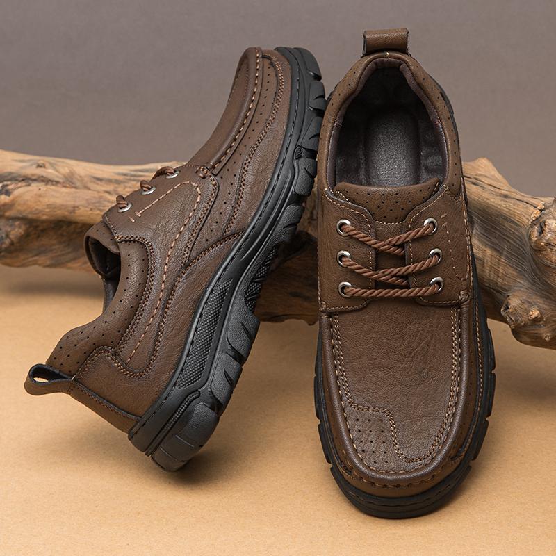 FashionGenuine Leather Men's Hiking Shoes Antiskid Lace Up Shoes Breathable Retro Casual Footwear Man Outdoor Outdoor Sneakers Trainers