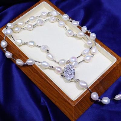 Chaîne de pull multi-port perles pour femme avec perles d'eau douce de 9-10 mm et fermoir cygne