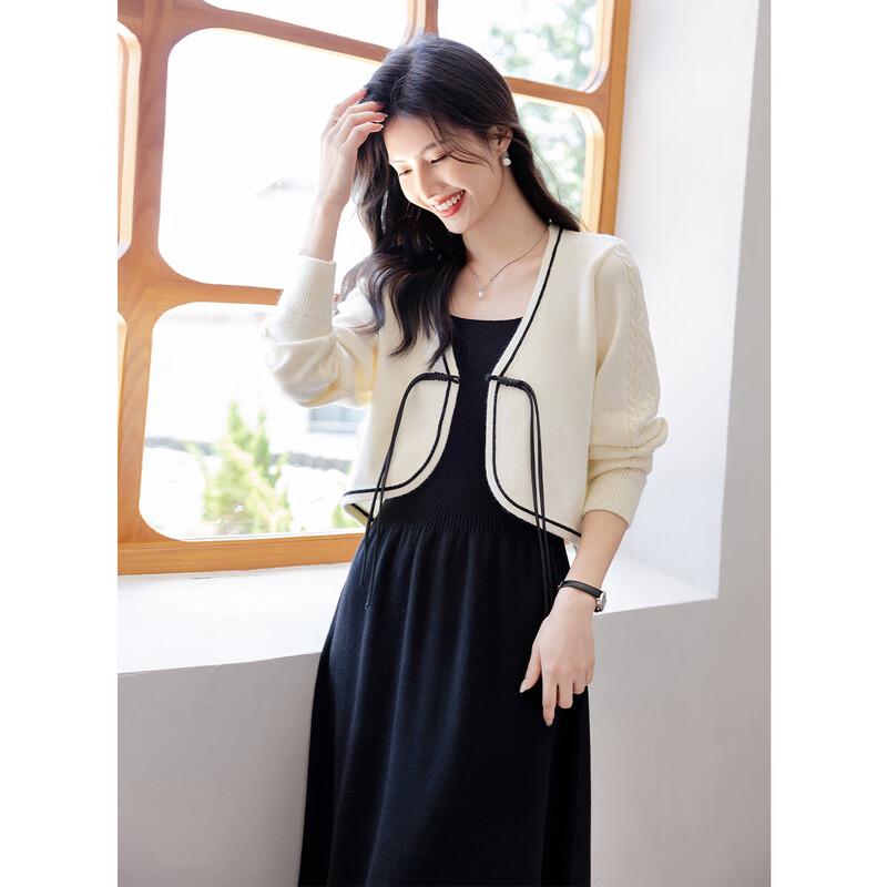 ITISF4 Women's New Chinese Style Knit Cardigan & Dress Set