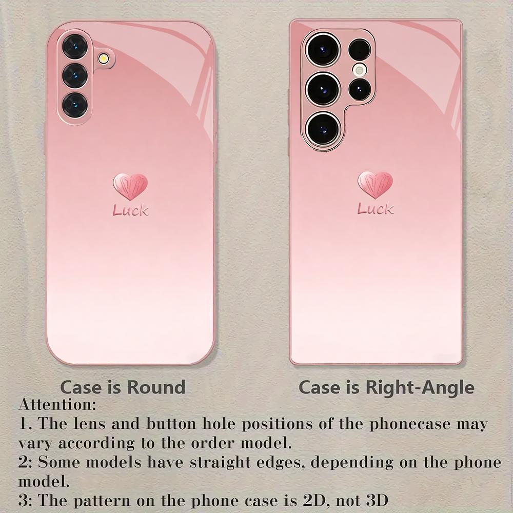 Rosa herzförmige metallische Lackglas-Handyhülle geeignet für Samsung Galaxy S26 S25 S24 S22 S21 S20 FE/Ultra/Plus stoßfest