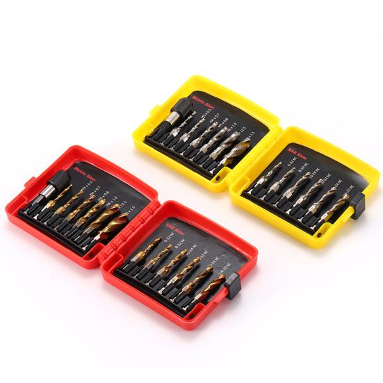 13ks/Sada SAE Metrická Sada Závitníků se Skladovacím Pouzdrem Velmi Odolná Rychlořezná Ocel Šestihranná Stopka Kombinovaný Vrták Závitník Sada