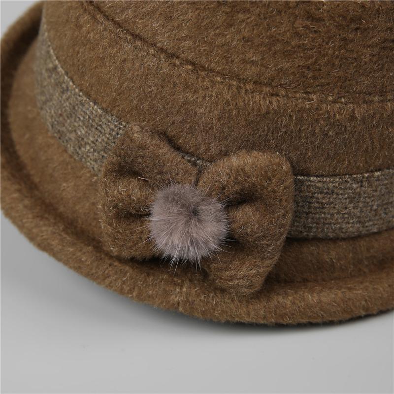 Winter elegant bow women's hat bucket hat autumn woolen warm windproof basin hat