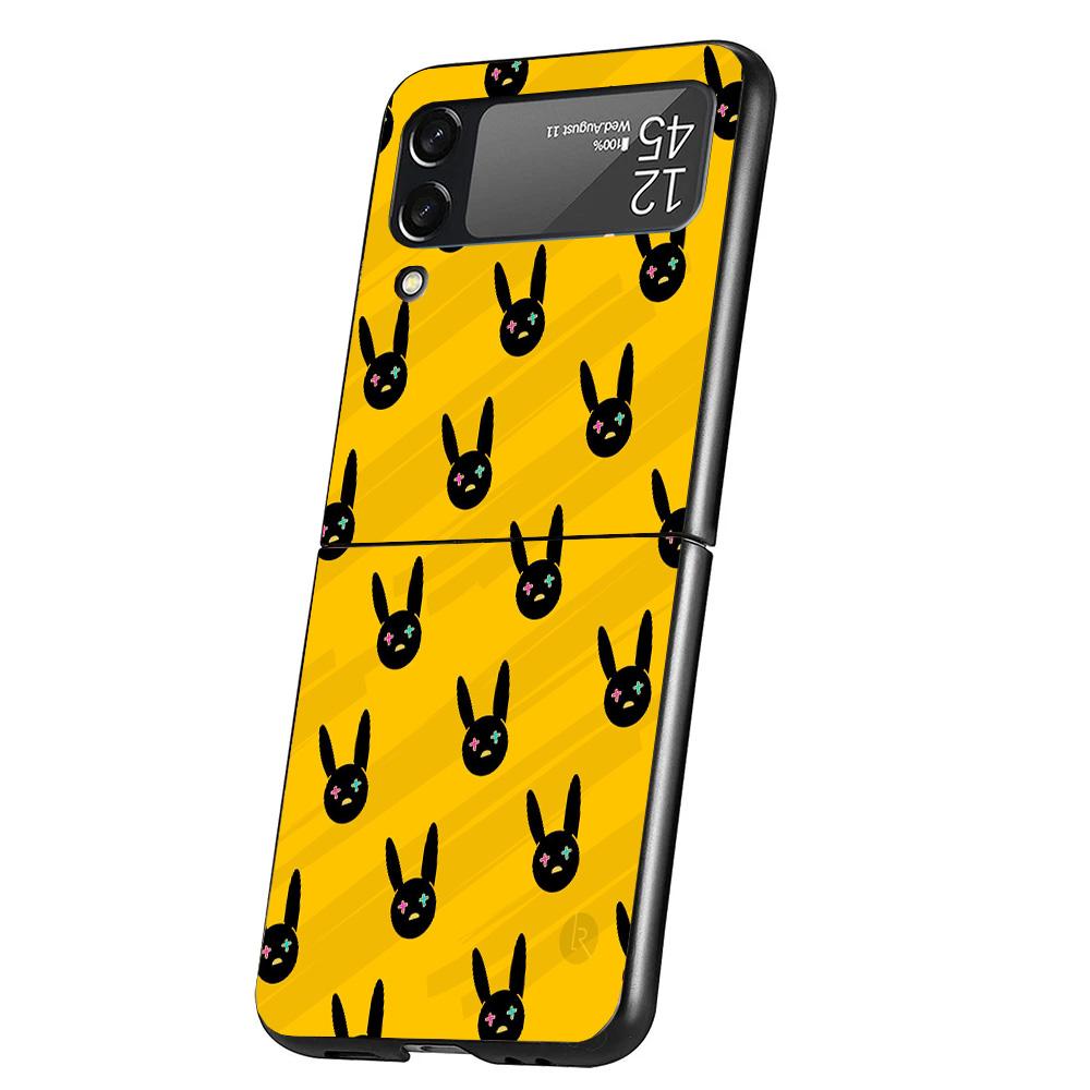 Bad Bunny Heart Case Phone Cover for Samsung Galaxy Z Flip 6 5 4 3 5G ZFlip6 ZFlip5 ZFlip4 ZFlip3 Black Hard Trend Fundas