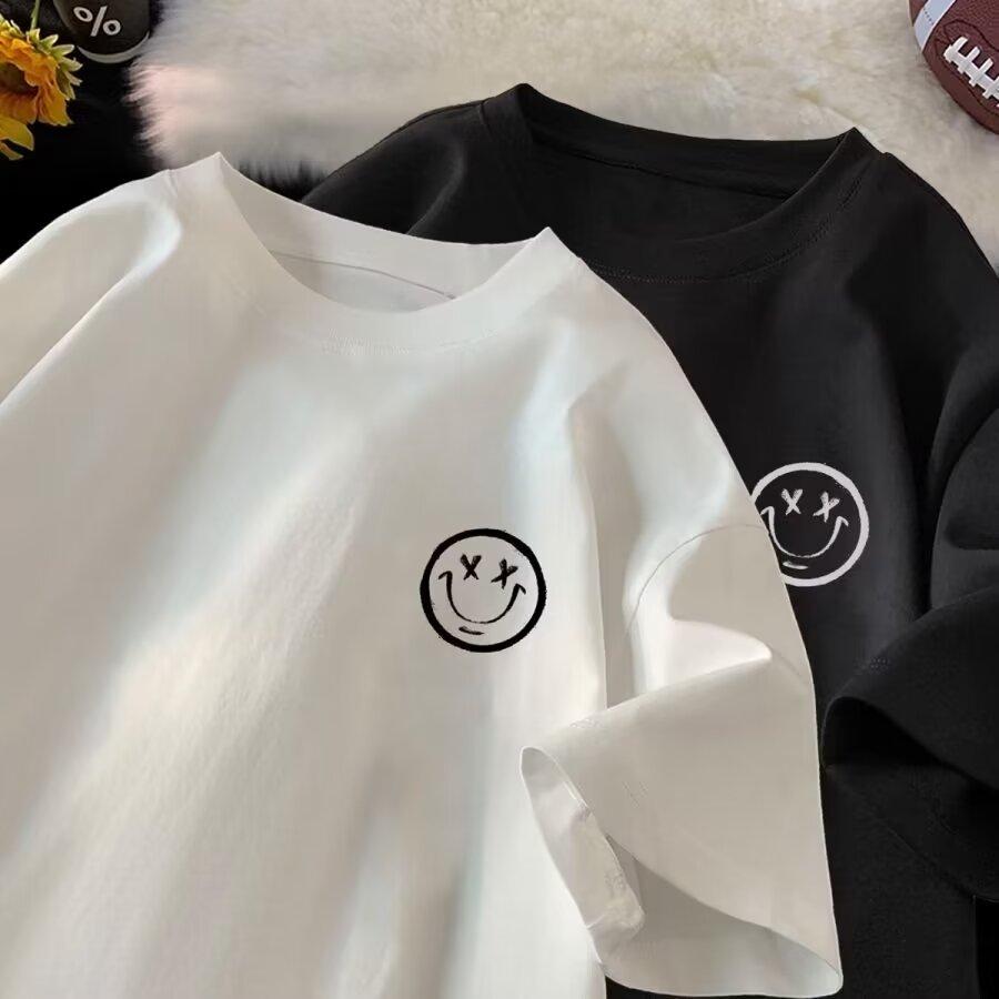 Tricou cu mâneci scurte imprimat cu litere la modă, cu gât rotund, pentru vară, în top casual