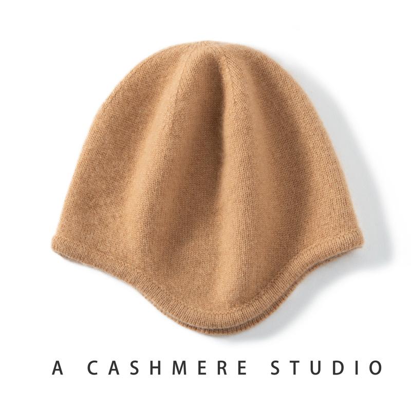 Cashmere knitted cold hat women's autumn and winter warm ear protection solid color wool hat showing face small versatile fashion hat