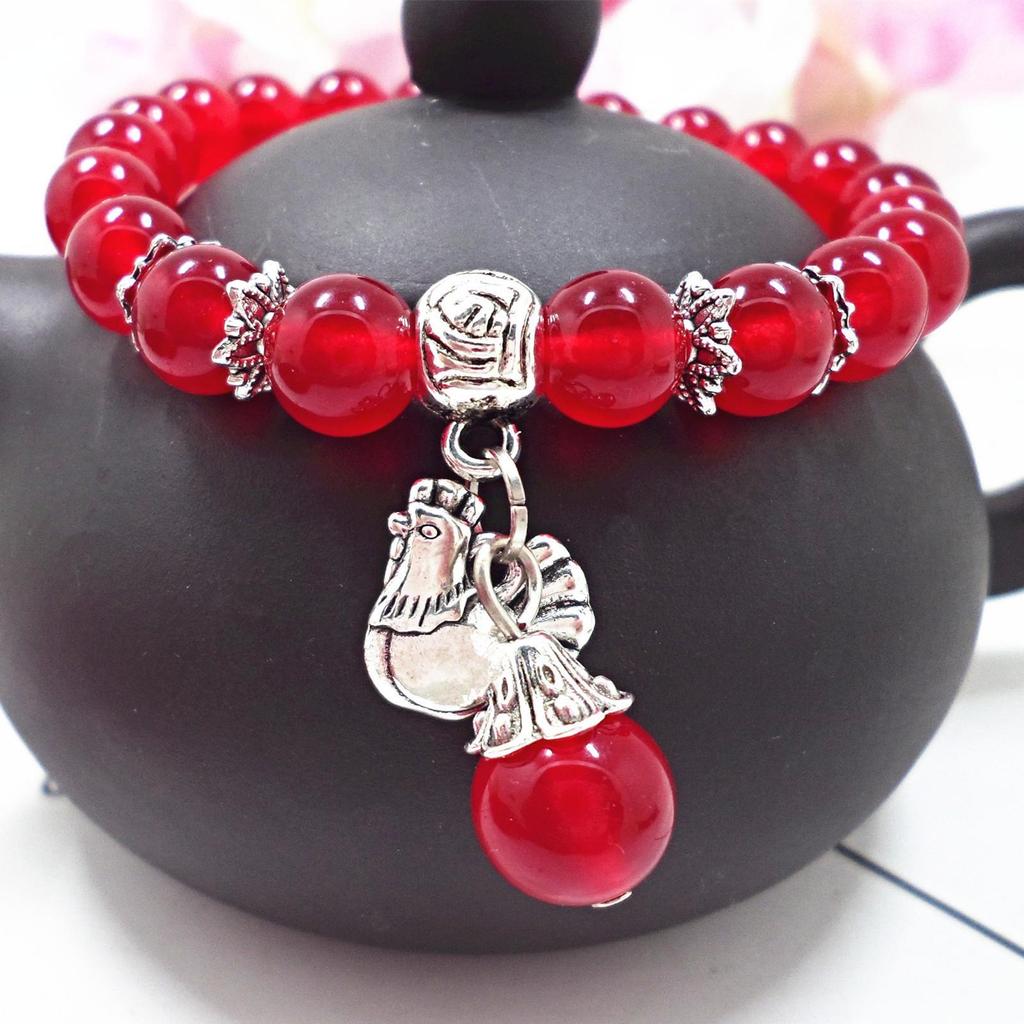 Pulseira de Cristal de Ágata Vermelha Feita à Mão com Pedras de Calcedônia para Mulheres