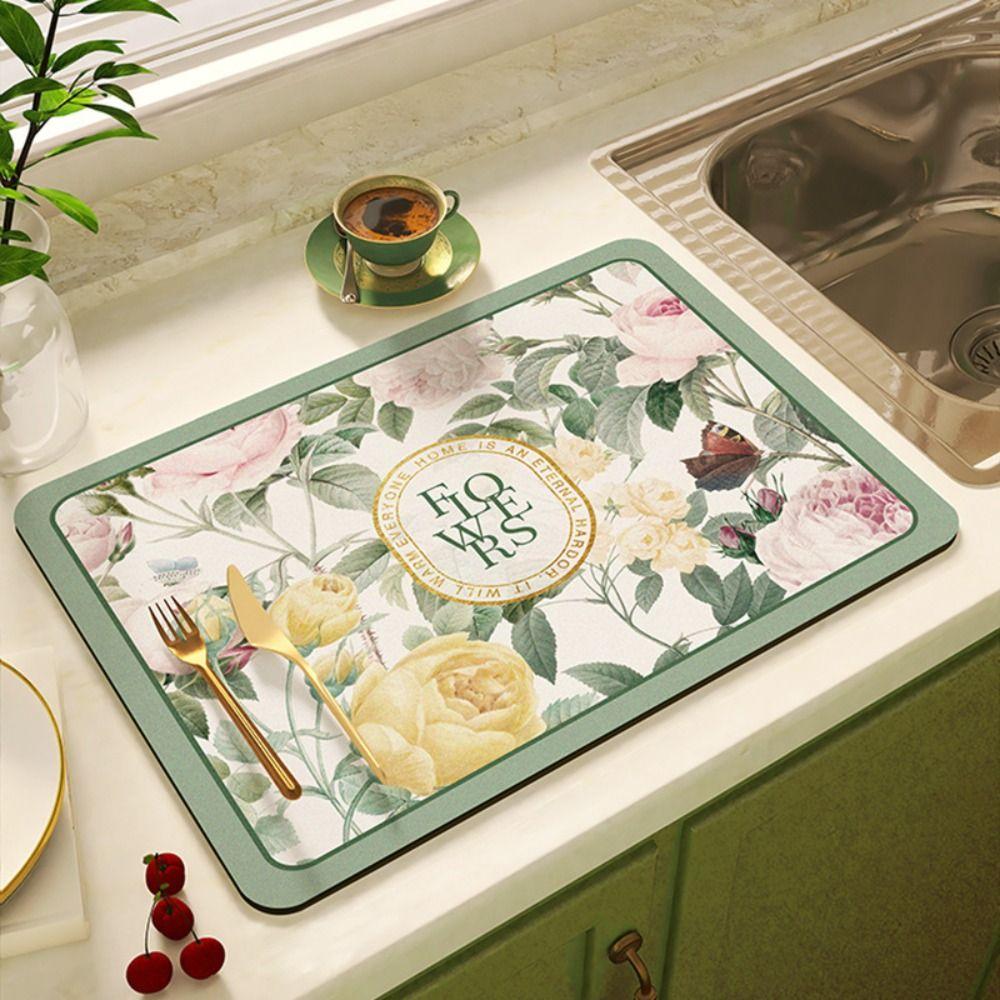 

Коврик для сушки с цветочным принтом, нескользящий коврик для сушки посуды, коврик для сушки посуды, кухонный 30x40cm