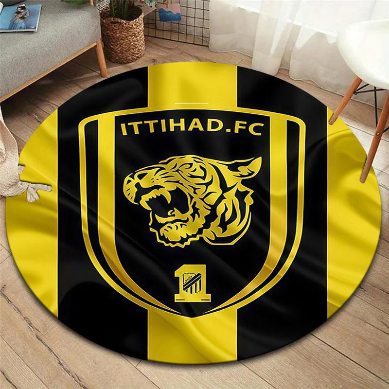 Al-Ittihad FC Round Area Rug,Carpet Rug for Living Room Bedroom Sofa Playroom Decor,Non-slip Floor Mat