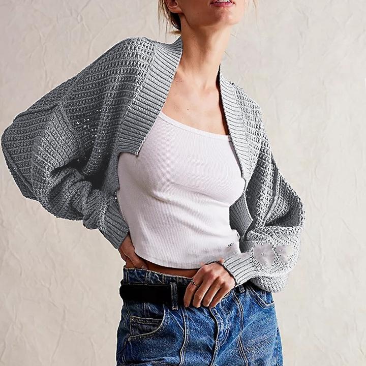 

QICED Осенне-зимний модный вязаный кардиган свитер с V-образным вырезом и рукавами летучая мышь для женщин XL серый