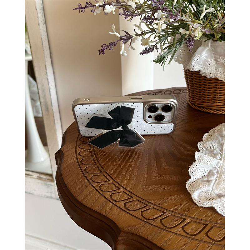 

Korean Polka Dot Bow Stand Case for iPhone 17/16 Pro Max/15/14 Apple 16 Pro