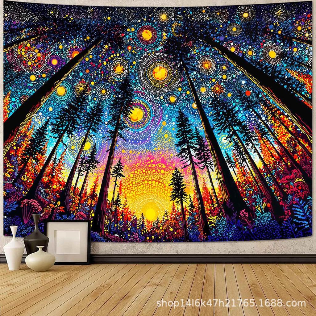 Starry Sky Sunrise Decoration Cloth Forest Wall Cloth Carpet Psychedelic Rich Colorful Background Cloth Indoor Hanging Cloth Dreamy Tapestry