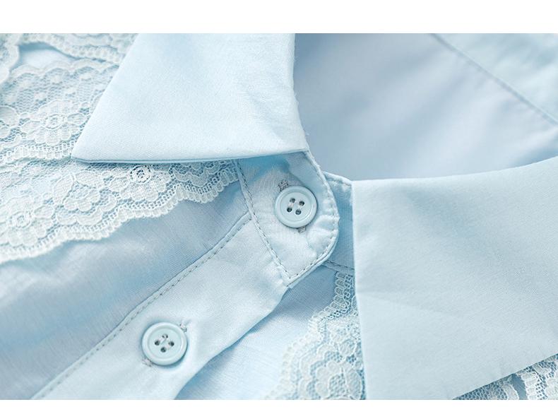 Elegant French Fine Spun Lace Puff Sleeve Cotton Blouse - Women's Summer Top