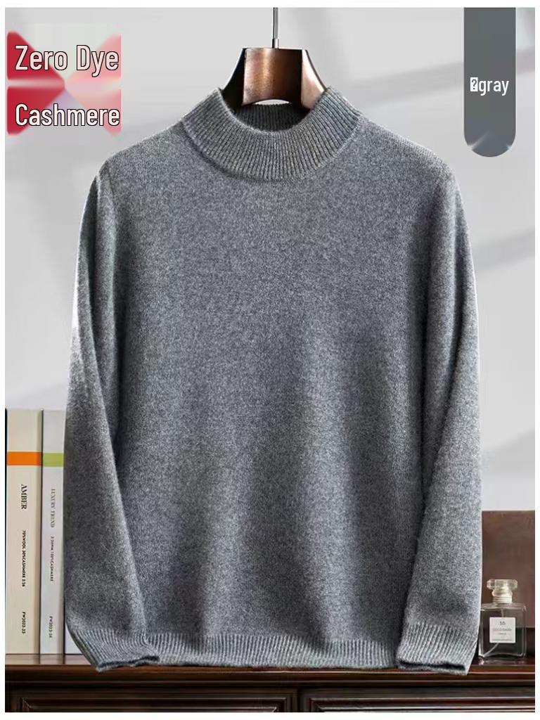 Men's Cashmere High Neck Sweater - Warm Base Layer for Autumn & Winter, Business Casual, Double Strand, Classic Design.