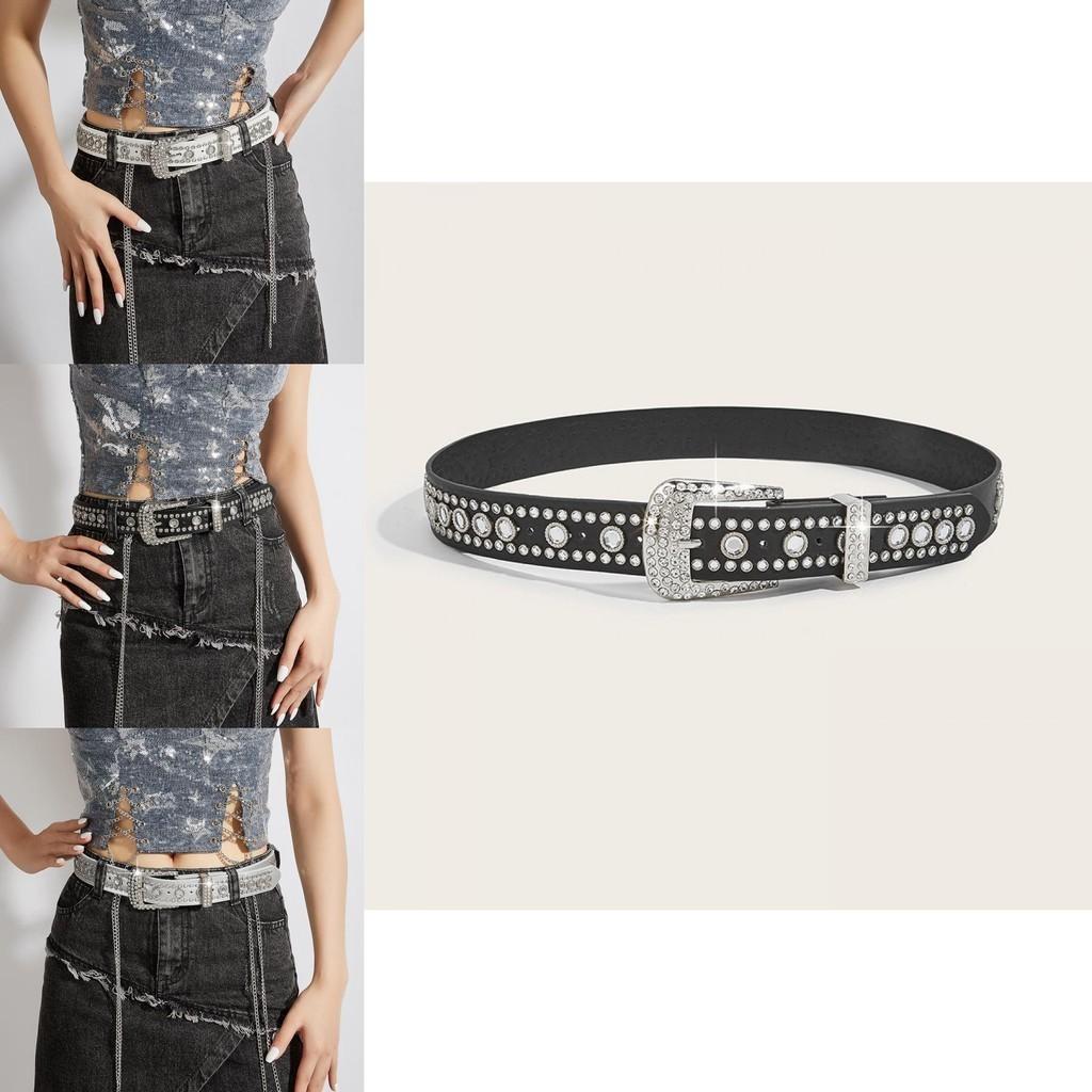 Trendy Punk Rivet Rhinestone Waist Belt With European And American Style