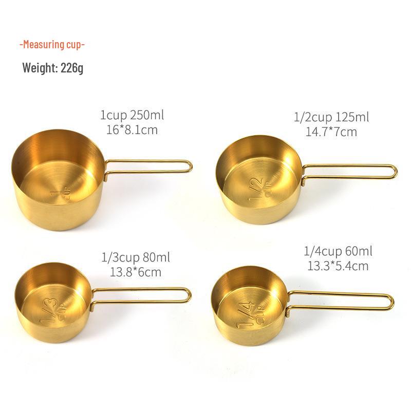 8-Piece Stainless Steel Measuring Cups & Spoons Set with Scale Lines for Coffee Beans & Spices