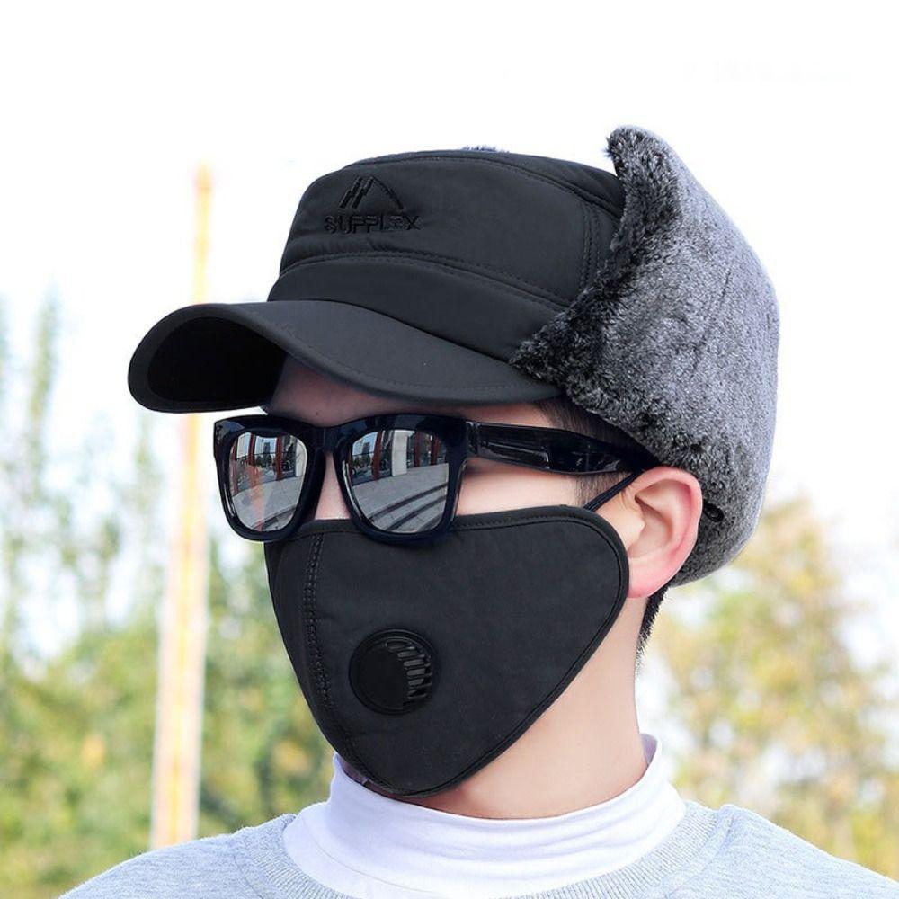 Cotton Plush Winter Men Bomber Hat Windproof Earflaps Caps Warm Thick Balaclava