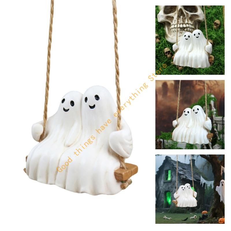 Romantics Ghostly Couple Swing Ornament Resins Halloween Garden Decors Indoor and Outdoor Weather Resistant Hanging Art 55KF