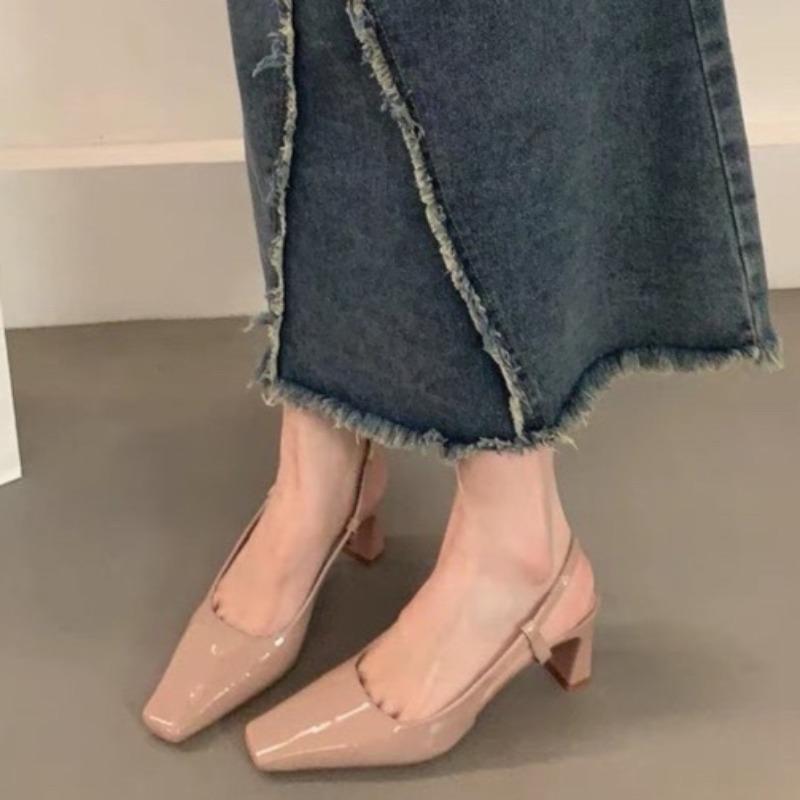 

Модные босоножки на блочном каблуке, осенняя новинка, квадратный носок, неглубокий вырез, ремешок, противоскользящие, износостойкие, на высоком каблуке 39 розовый