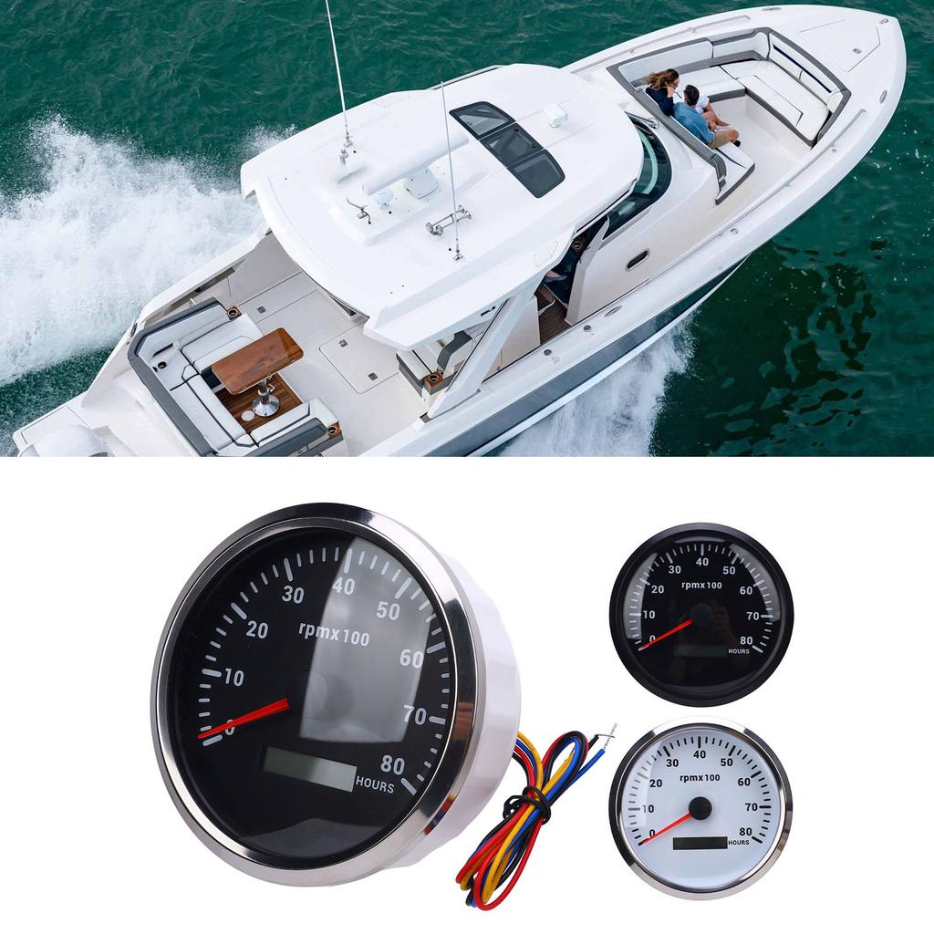 110mm 4-3/8in Tachometer 7 Color Backlight  9-32V 8000RPM Gauge with Hour Meter for Car Yacht RV Boat Truck Marine Tachometer
