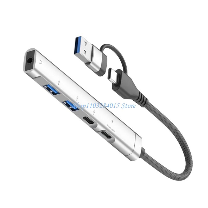 R6FF Multiports USB C Hubs Adapters With Fast Speed Data Transfer And 3.5mm For Laptop Accessories