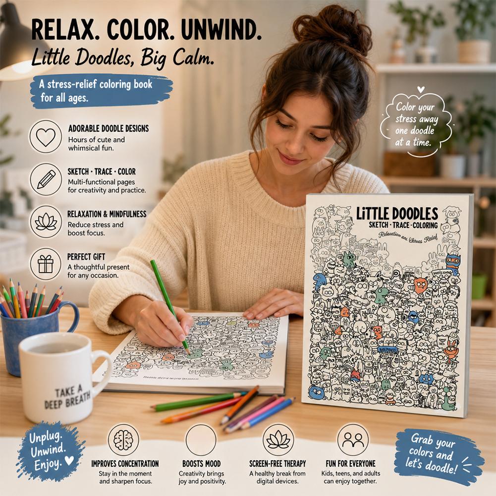 Little Doodles Stress Relief Coloring Book Tear Away Pages Anxiety Relief Doodle Sketch Book Adult Relaxation Art Activity Book