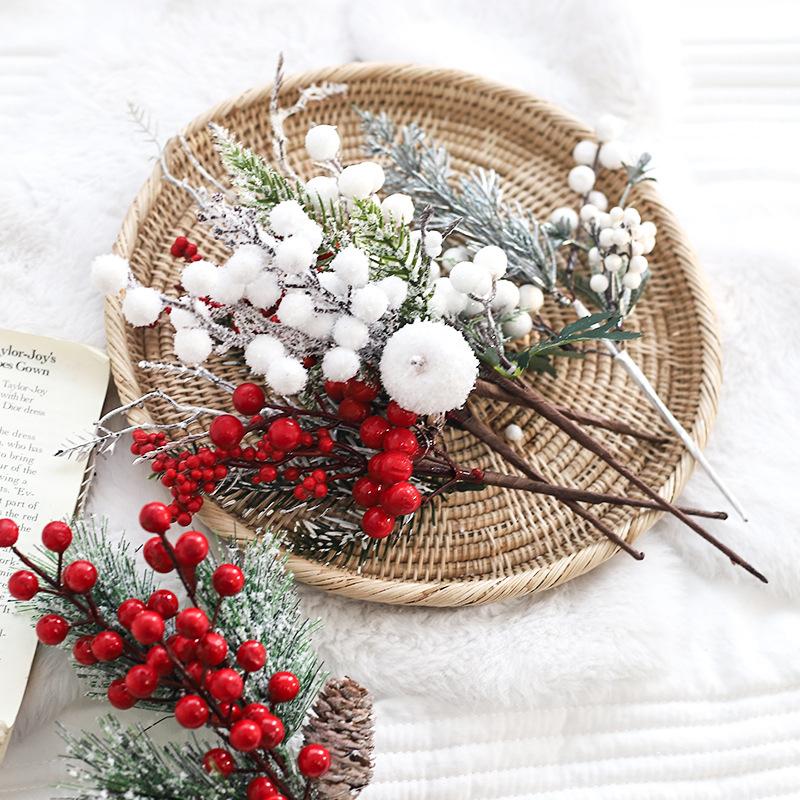 58cm Artificial White Berry Bouquet Christmas Decora Fake Plant for Home Decor Xmas Tree Navidad New Year 2025 Ornaments