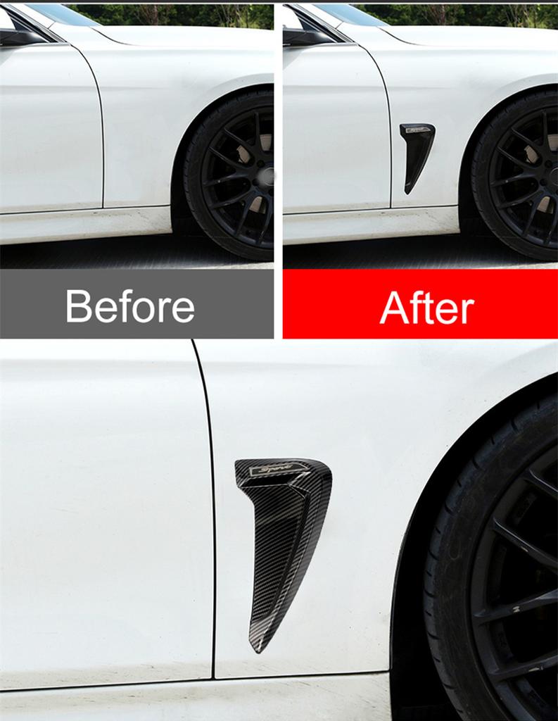 Pair Carbon Fiber Look Air Flow Vent Fenders Side Decor Sticker Cover Trim ABS