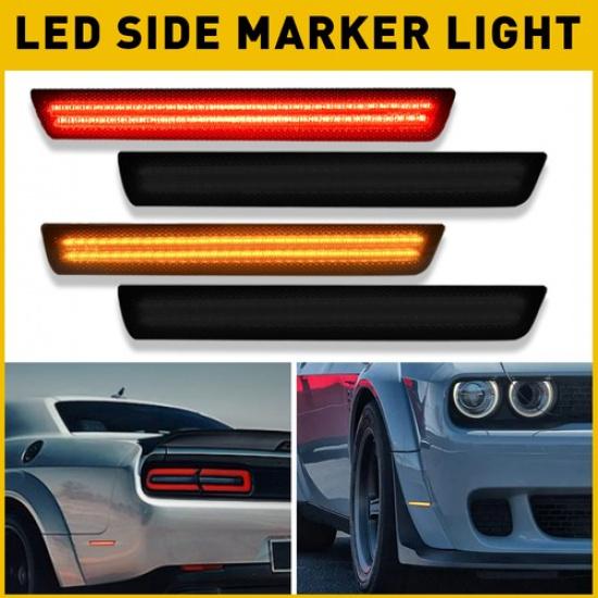For 2015- Dodge Challenger Smoked Lens LED Side Marker Lights Front Rear EOA