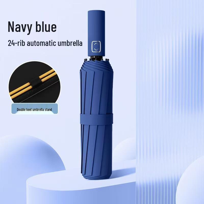 Fully Automatic 24-Rib Folding Umbrella: Large, UV-Resistant, Sun & Rain Protection with Custom Logo Options